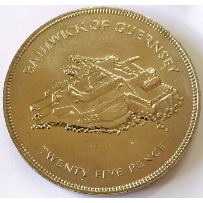 Guernsey 25 Pence 1977 25º aniversário Reinado da Rainha Elizabeth II