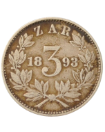 República Sul-Africana 3 Pence 1893 - Prata