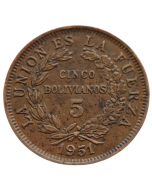 Bolívia 5 Bolivianos 1951 "H"