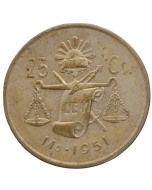 México 25 Centavos 1951 - Prata 