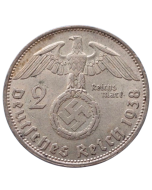 Alemanha - Terceiro Reich 2 Reichsmark 1938 B (Prata) - "Item não promove ou glorifica a violência.."