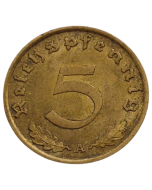 Alemanha - Terceiro Reich 5 Reichspfennig 1939 A (Bronze) - "Item não promove ou glorifica a violência.."