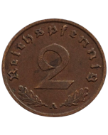 Alemanha - Terceiro Reich 2 Reichspfennig 1938 A (Bronze) - "Item não promove ou glorifica a violência.."