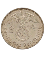 Alemanha - Terceiro Reich 2 Reichsmark 1939 A (Prata) - "Item não promove ou glorifica a violência.."