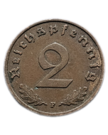 Alemanha - Terceiro Reich 2 Reichspfennig 1938 F (Bronze) - "Item não promove ou glorifica a violência.."