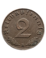 Alemanha - Terceiro Reich 2 Reichspfennig 1939 B (Bronze) - "Item não promove ou glorifica a violência.."