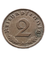 Alemanha - Terceiro Reich 2 Reichspfennig 1937 A (Bronze) - "Item não promove ou glorifica a violência.."