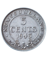 Domínio de Terra Nova (New Foundland) 5 Cents 1945 - Prata  
