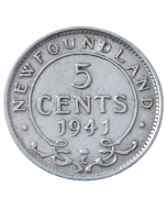 Domínio de Terra Nova (New Foundland) 5 Cents 1941 - Prata  