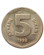 Iugoslávia 5 Dinara 1993 