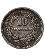 Uruguai 10 Centésimos 1877 - Prata