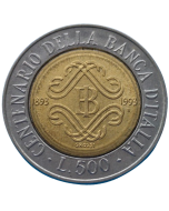 Itália 500 Liras 1993 - 100º aniversário - Banco da Itália