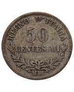 Itália 50 Centésimi 1863 - Mintmark M - Milão (Prata)
