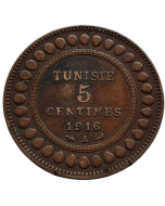 Tunísia 5 cêntimos 1916 - Protectorado Francês