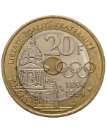 França 20 Francos 1994 - (Trimetálica) - 100º aniversário - Comitê Olímpico Internacional