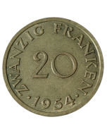 Protetorado do Sarre 20 Francos 1954 - Saarland