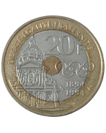 França 20 Francos 1994 - (Trimetálica) - 100º aniversário - Comitê Olímpico Internacional