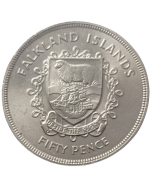 Ilhas Falkland 50 pence 1977 - 25º Aniversário Ascensão ao Trono da Rainha Elizabeth II