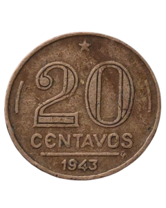 Brasil 20 Centavos 1943 - Níquel Rosa