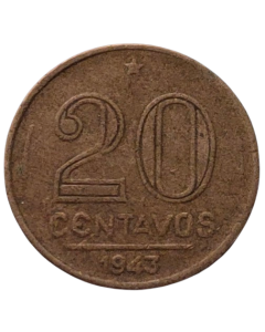 Brasil 20 Centavos 1943 - Níquel Rosa