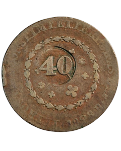 Brasil 80 réis 1828 R - Com carimbo de 40