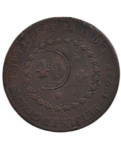 Brasil 80 Réis 1827 R - 25 Tulipas (Com carimbo 40 Rés/Florões Obliquos Inclinado Esquerda)