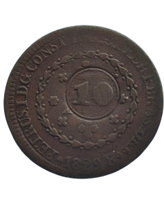 Brasil 20 Réis 1829 R - Com carimbo 10 Réis - 23 Tulipas