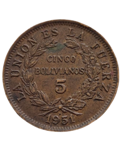 Bolívia 5 Bolivianos 1951 "H"