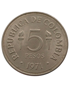 Colômbia 5 Pesos 1971 - Jogos Pan-americanos de Cali