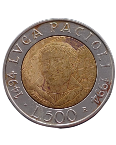 Itália 500 Liras 1994 - 500º Aniversário - Nascimento de Luca Pacioli