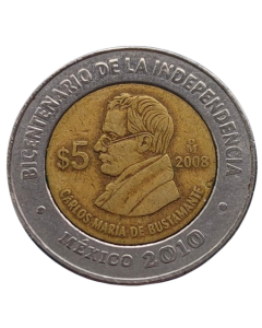 México 5 Pesos 2008 - Centenário da Revolução: Carlos María de Bustamante