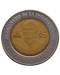 México 5 Pesos 2008 - Centenário da Revolução: Francisco Xavier Mina