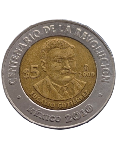 México 5 Pesos 2009 - Centenário da Revolução: Eulalio Gutiérrez Ortiz