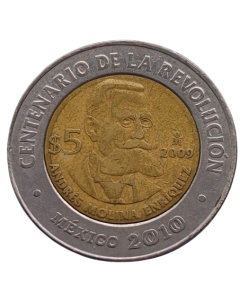 México 5 Pesos 2009 - Centenário da Revolução: Andrés Molina Enríquez