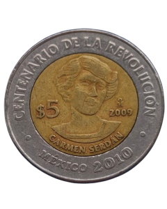 México 5 Pesos 2009 - Centenário da Revolução: Carmen Serdán