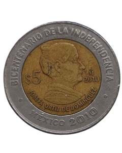 México 5 Pesos 2010 - Centenário da Revolução: Josefa Ortiz de Domínguez