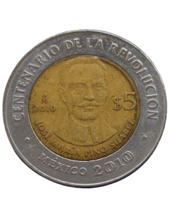 México 5 Pesos 2010 - Centenário da Revolução: José María Pino Suárez