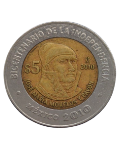 México 5 Pesos 2010 - Centenário da Revolução: José María Morelos y Pavón