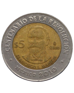 México 5 Pesos 2010 - Centenário da Revolução: Francisco I. Madero