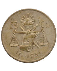 México 25 Centavos 1951 - Prata 