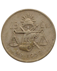 México 25 Centavos 1952 - Prata 