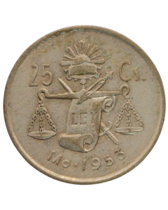 México 25 Centavos 1953 - Prata 