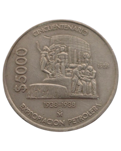 México 5000 pesos 1988 - 50º Aniversário da Nacionalização da Indústria Petrolífera