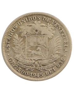 Venezuela ½ Bolívar 1945 - Prata