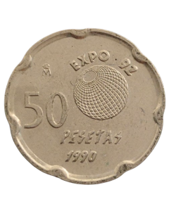 Espanha 50 Pesetas 1990 - Expo 92 - Rei João Carlos I