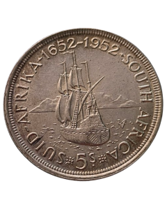 África do Sul 5 Shillings 1952 - 300º Aniversário - Fundação da Cidade do Cabo (Prata)