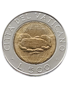 Cidade do Vaticano 500 Liras 1992 FC -  Bens da Terra (Papa João Paulo II)