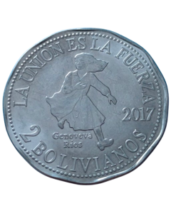Bolívia 2 Bolivianos 2017 - Genoveva Ríos