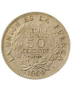 Bolívia 50 centavos 1909 (Prata)