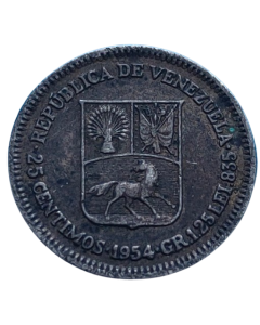 Venezuela 25 cêntimos 1954 - Prata
